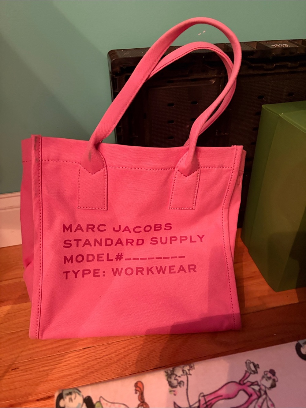Marc Jacobs Pink Canvas Tote with Logo Text